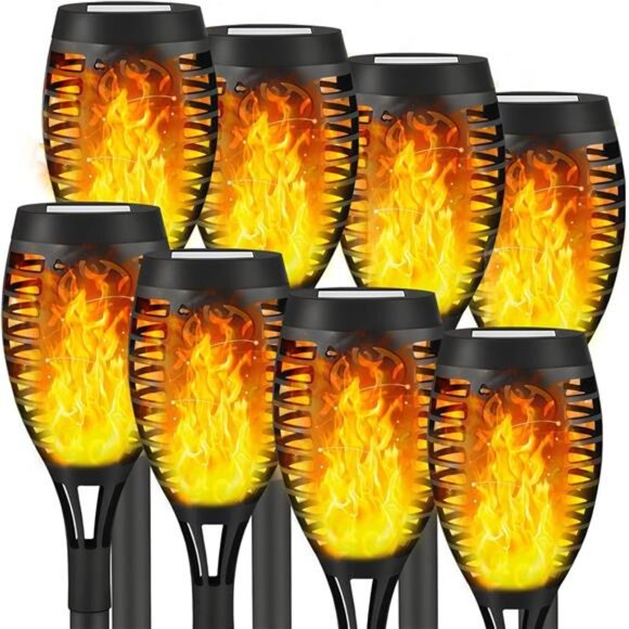 8 Pack Solar Outdoor Lights, Solar Tiki Torches Lights with Flickering Flame - Picture 1 of 7